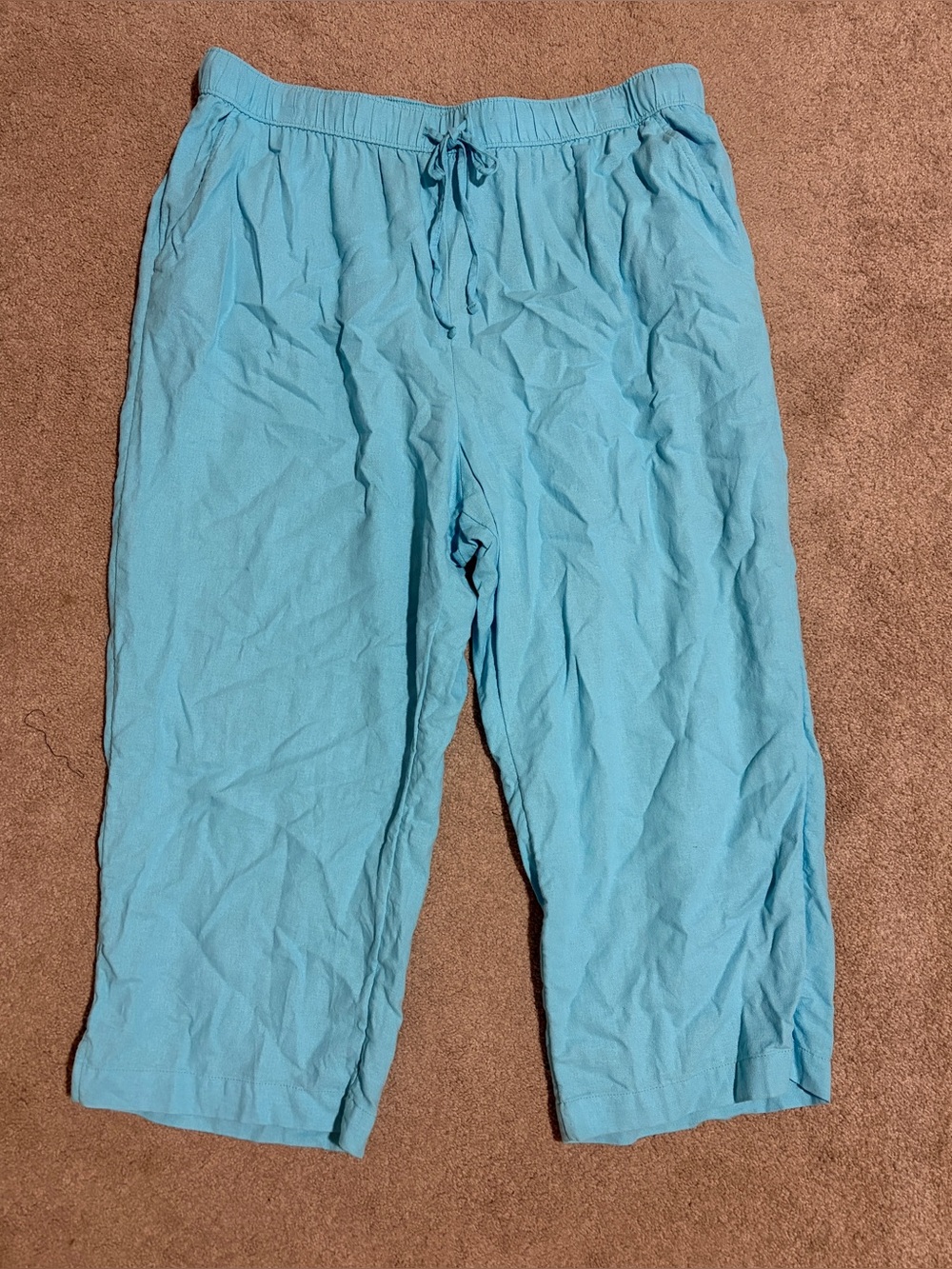 Kim Rogers Linen Cropped Pants Elastic Waist Sz PL
